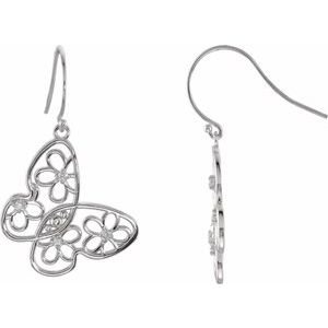 Ladies 1/6 Natural Daimond Floral Butterfly Earrings — Sterling Silver