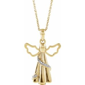 Ladies Natural Diamond Angel Ash Holder Necklace (I1-I2, G-H) — 10K Yellow Gold