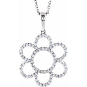 Ladies Natural Diamond Flower Necklace (I1, G-H) — 14K White Gold