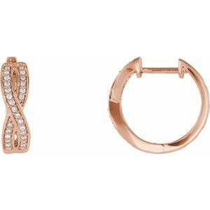 Ladies Natural Diamond Infinity-Inspired 15.8 mm Hoop Earrings (I1, H+) — 14K Rose Gold