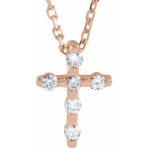 Ladies Natural Diamond Cross Necklace (I1, G-H) — 14K Rose Gold