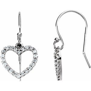Ladies Natural Diamond Heart Earrings — 14K White Gold
