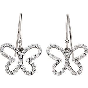 Ladies Natural Diamond Butterfly Earrings — 14K White Gold