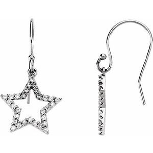 Ladies Natural Diamond Star Earrings — 14K White Gold