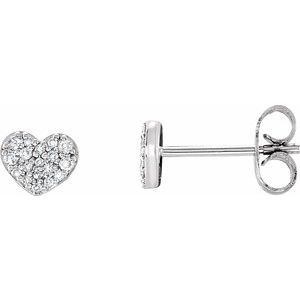 Ladies Natural Diamond Heart Earrings — 14K White Gold