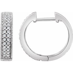 Ladies Natural Diamond 15.5 mm Hoop Earrings (I1, H+) — 14K White Gold