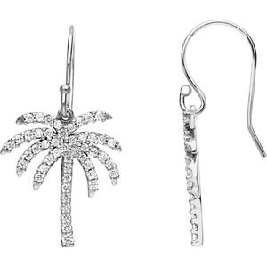 Ladies Natural Diamond Palm Tree Earrings — 14K White Gold