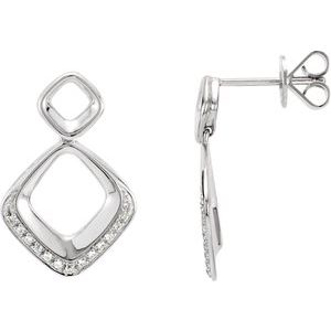 Ladies Natural Diamond Geometric Earrings — 14K White Gold
