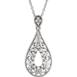 Ladies Natural Diamond Filigree Necklace (I2, G-H) — Sterling Silver