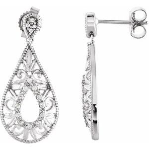 Ladies Natural Diamond Filigree Earrings — Sterling Silver