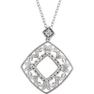 Ladies Natural Diamond Filigree Necklace (I2, G-H) — Sterling Silver