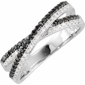 Ladies Natural Black White Diamond Criss-Cross Ring (Opaque/I1, Black/HI) — 14K White Gold
