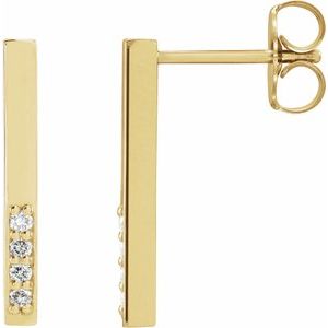 Ladies Natural Diamond Bar Earrings — 14K Yellow Gold