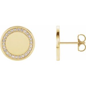 Ladies Natural Diamond Engravable Earrings — 14K Yellow Gold