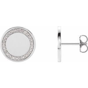 Ladies Natural Diamond Engravable Earrings — Sterling Silver