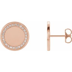 Ladies Natural Diamond Engravable Earrings — 14K Rose Gold