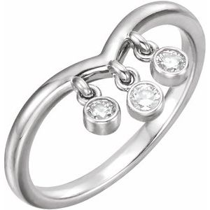 Ladies Natural Diamond Three-Stone Fringe V Ring (SI2-SI3, G-H) — Platinum