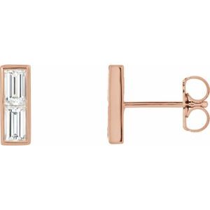 Ladies Natural Diamond Bar Earrings — 14K Rose Gold