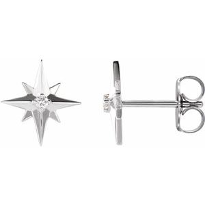 Ladies Natural Diamond Star Earrings (I1, G-H) — Sterling Silver
