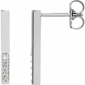 Ladies Natural Diamond Bar Earrings — Sterling Silver