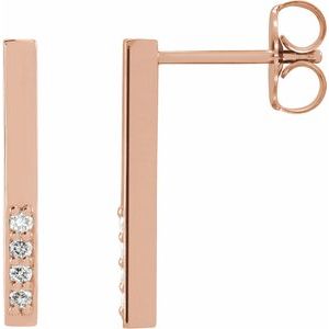Ladies Natural Diamond Bar Earrings — 14K Rose Gold