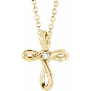 Ladies Natural Diamond Cross Necklace (I1, G-H) — 14K Yellow Gold