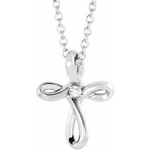Ladies Natural Diamond Cross Necklace (I1, G-H) — Sterling Silver