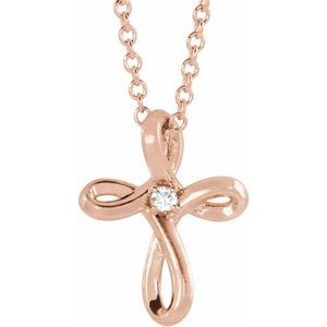 Ladies Natural Diamond Cross Necklace (I1, G-H) — 14K Rose Gold