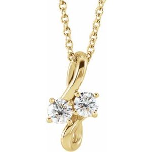 Ladies Natural Diamond Two-Stone Bypass Necklace (I1, G-H) — 14K Yellow Gold