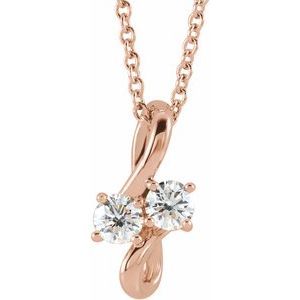 Ladies Natural Diamond Two-Stone Bypass Necklace (I1, G-H) — 14K Rose Gold
