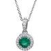 Ladies Natural Emerald Natural Diamond Necklace (I1, G-H) — 14K White Gold