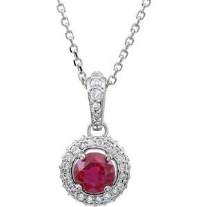 Ladies Natural Ruby Natural Diamond Necklace (I1, G-H) — 14K White Gold