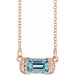 Ladies Natural Aquamarine Natural Diamond Bar Necklace (I1, G-H) — 14K Rose Gold