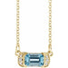 Ladies Natural Aquamarine Natural Diamond Bar Necklace (I1, G-H) — 14K Yellow Gold