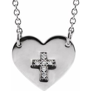 Ladies Natural Diamond Heart Cross Necklace (Si2-Si3, G-H) — Platinum