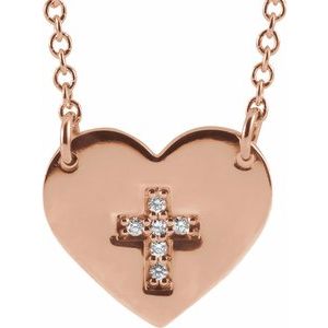 Ladies Natural Diamond Heart Cross Necklace (I1, G-H) — 14K Rose Gold