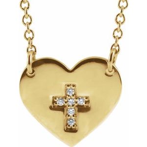 Ladies Natural Diamond Heart Cross Necklace (I1, G-H) — 14K Yellow Gold
