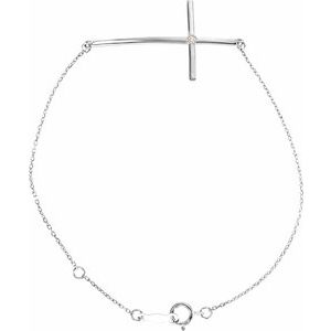 Ladies Natural Diamond Sideways Cross Bracelet (I1, G-H) — 14K White Gold