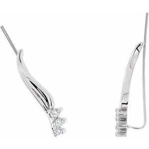 Ladies Natural Diamond Ear Climbers — 14K White Gold