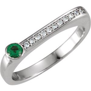 Ladies Natural Emerald Natural Diamond Stackable Ring (I1, G-H) — Sterling Silver