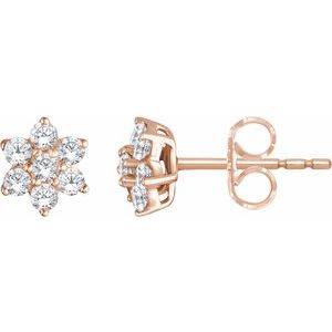 Ladies Natural Diamond Flower Earrings — 14K Rose Gold