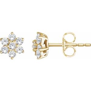 Ladies Natural Diamond Flower Earrings — 14K Yellow Gold
