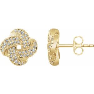Ladies Natural Diamond Knot Earrings — 14K Yellow Gold