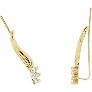 Ladies Natural Diamond Ear Climbers — 14K Yellow Gold