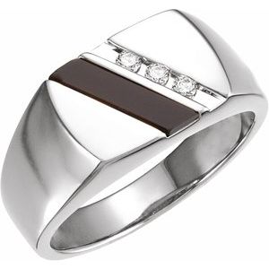 Ladies Natural Black Onyx Natural Diamond Ring — 14K White Gold