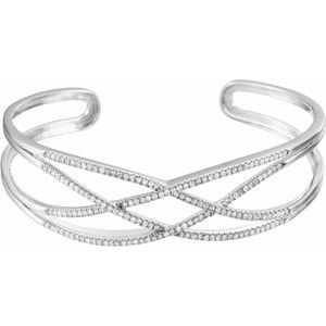 Ladies Natural Diamond Criss-Cross Cuff Bracelet (I1, H+) — 14K White Gold