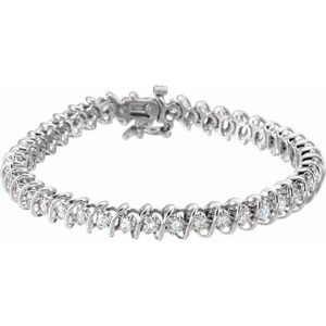 Ladies Natural Diamond Line Bracelet (I1, G-H) — 14K White Gold