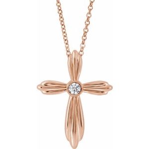 Ladies Natural Diamond Cross Necklace (I1, G-H) — 14K Rose Gold