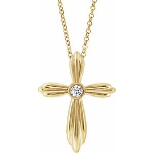 Ladies Natural Diamond Cross Necklace (I1, G-H) — 14K Yellow Gold
