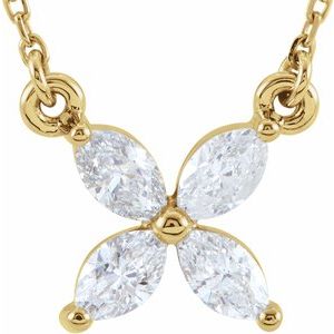 Ladies Natural Diamond Floral Necklace (I1, Ghi) — 14K Yellow Gold